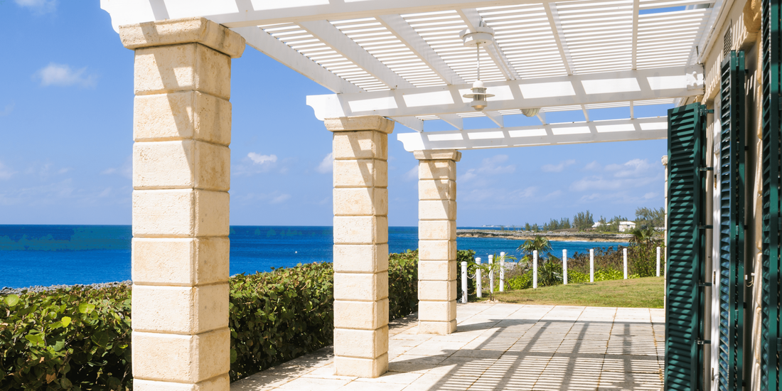 Patio awning for shade with an ocean view