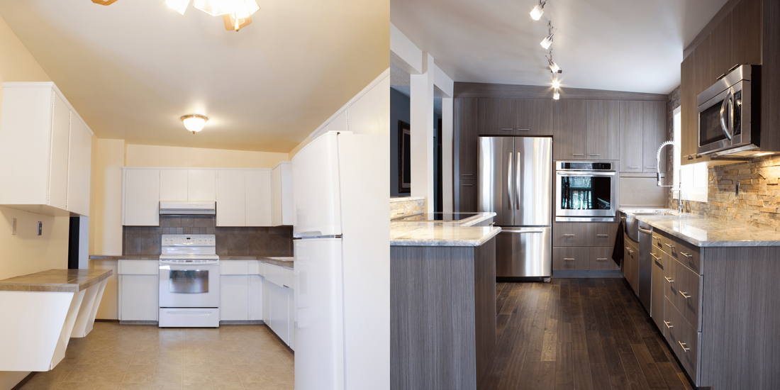 Before and after picture of Mililani handyman services that renovated a kitchen with upgraded appliances